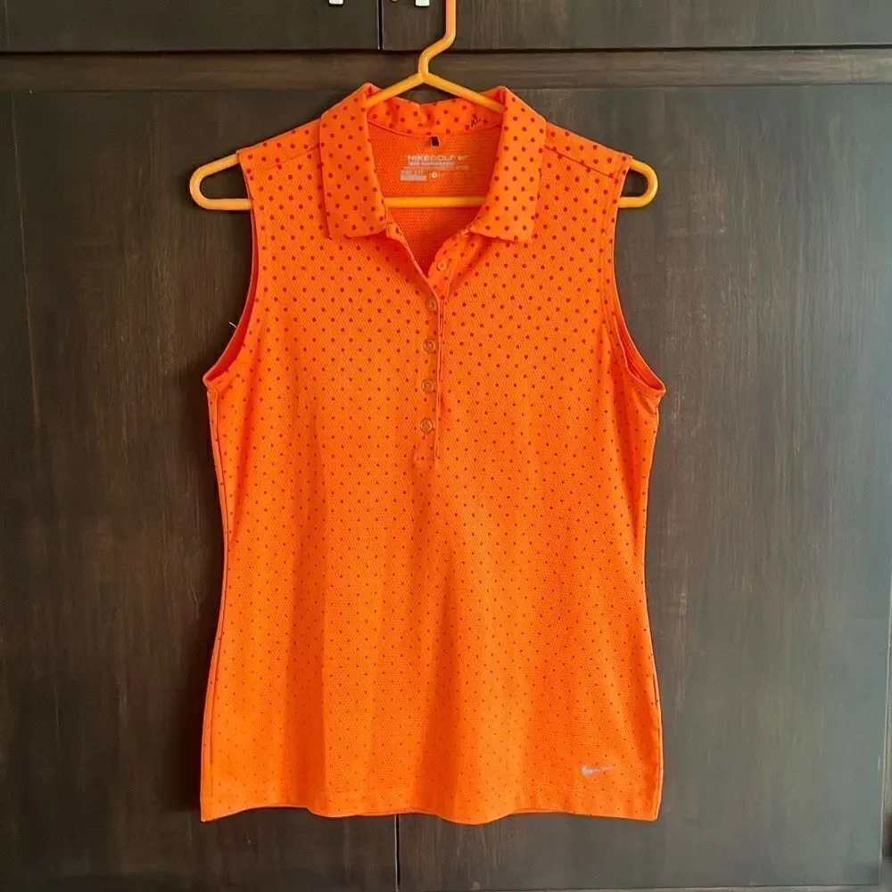 Nike Golf Orange Sleeveless Polo Top Size Small